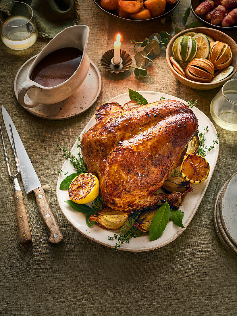Roasted turkey with lemon and thyme butter