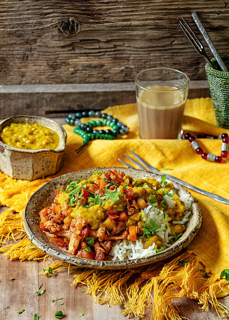 Dal Bhat mit Reis und Gemüsecurry