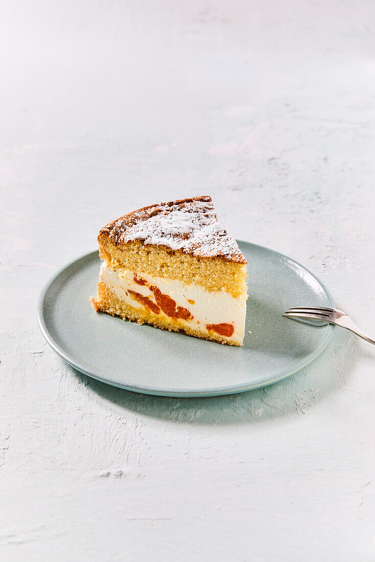 Classic cheese and cream cake with mandarins