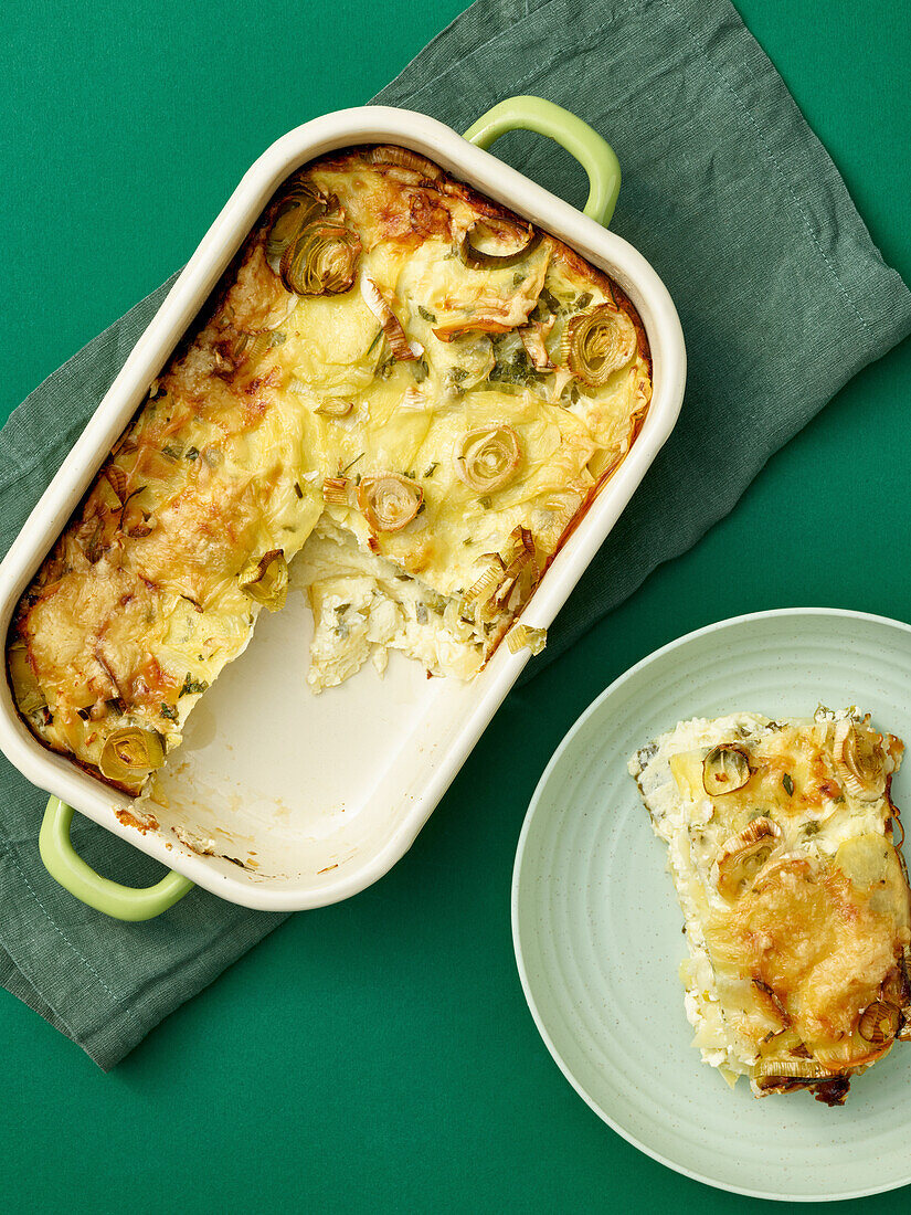 Vegetarian leek and potato casserole