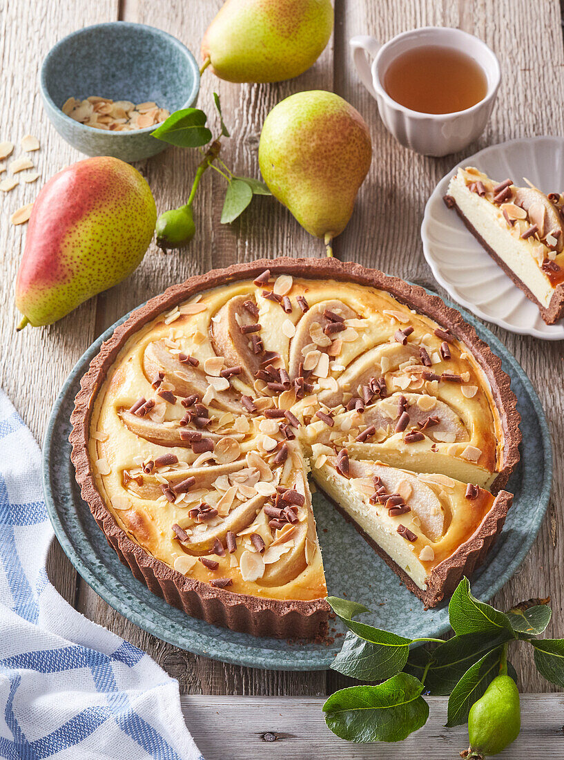 Birnen-Käsekuchen mit Mandeln