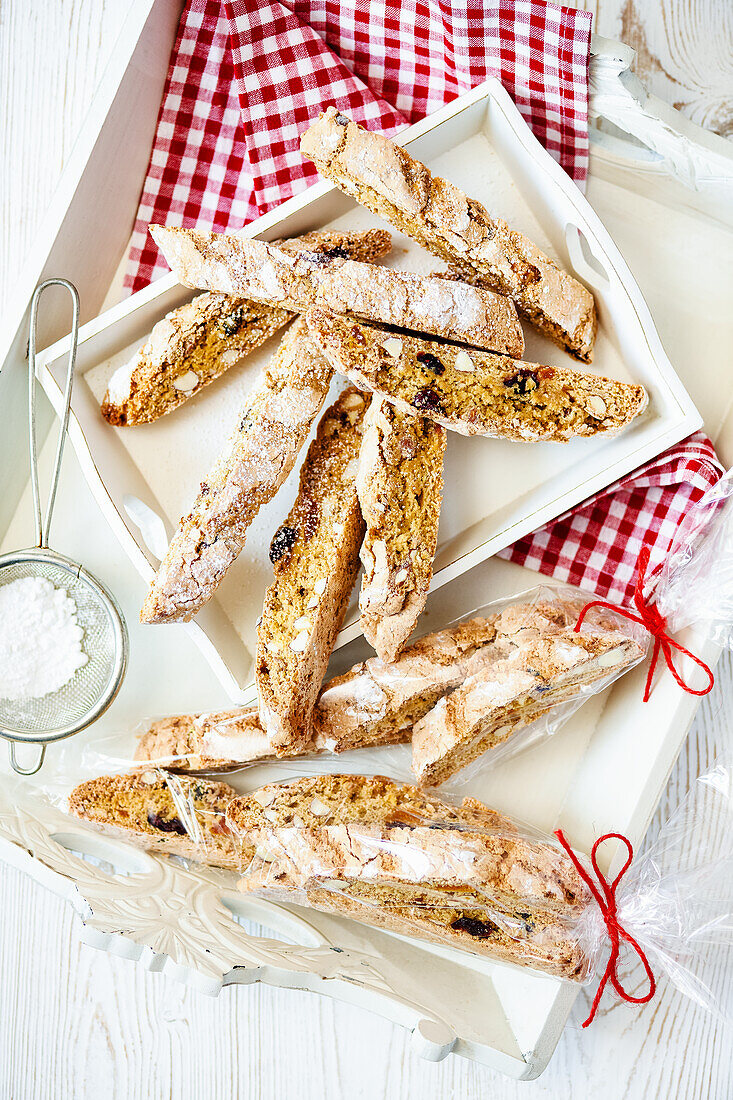 Almond and apricot biscotti with cranberries