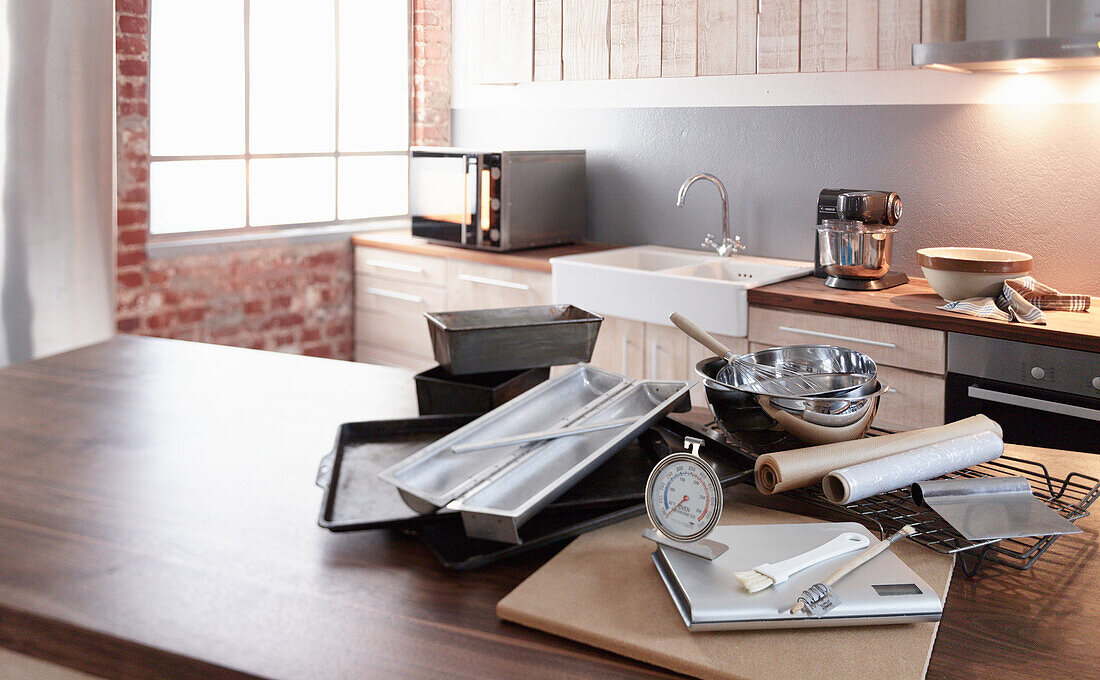 Kitchen with bread baking accessories