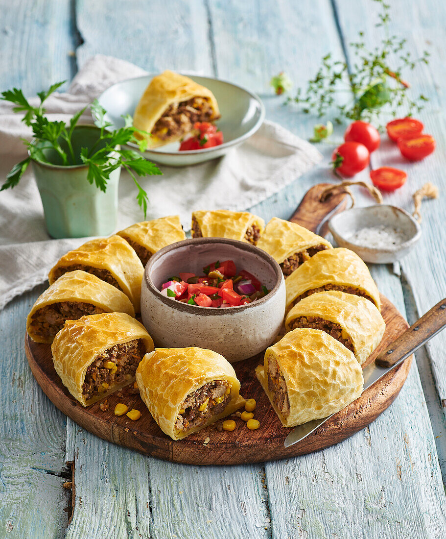 Puff pastry wreath with minced meat