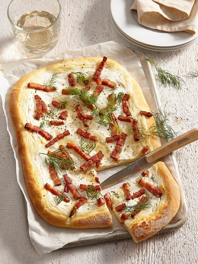 Slovakian tart with sour cream and bacon