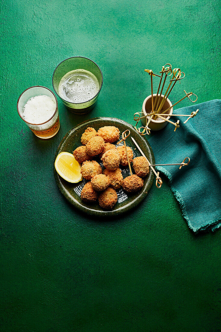 Deep-fried olives stuffed with ricotta and guindilla chilli
