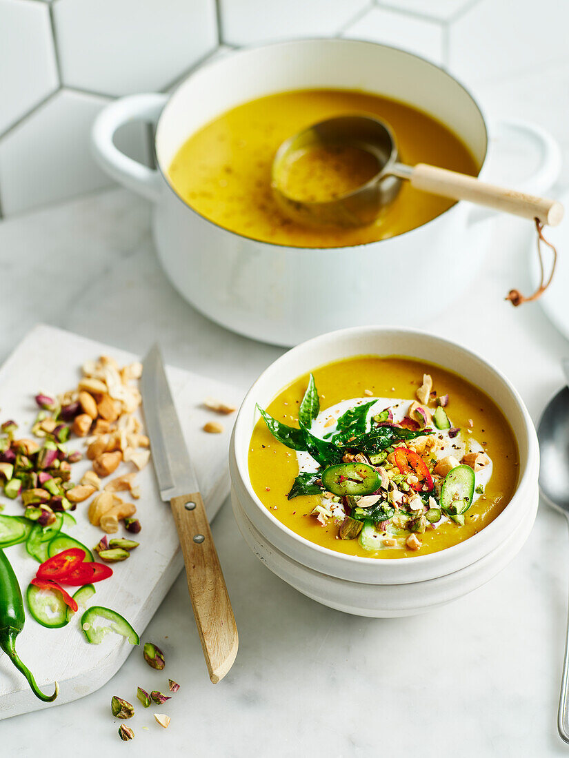 Indian spiced red lentil and pumpkin soup