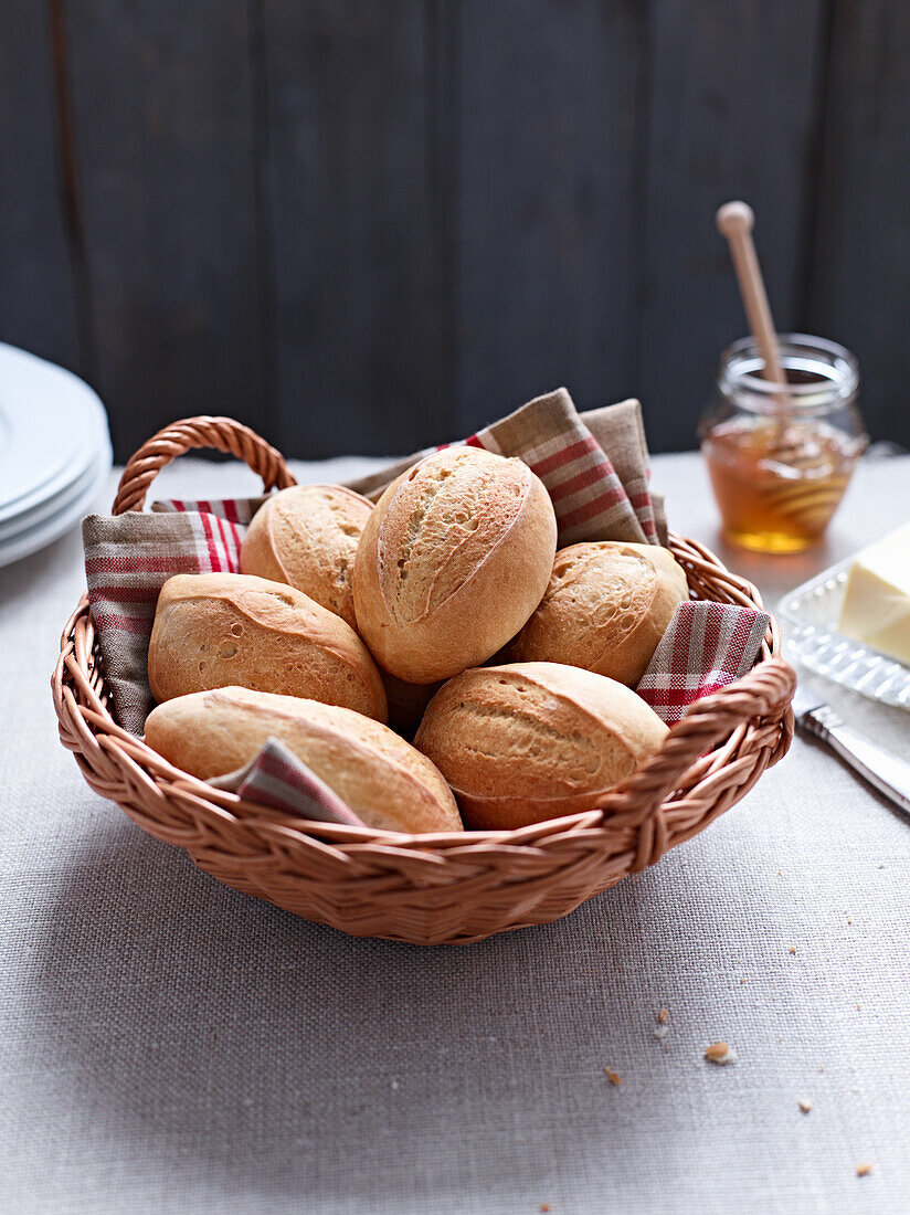 Bread rolls in bread basket