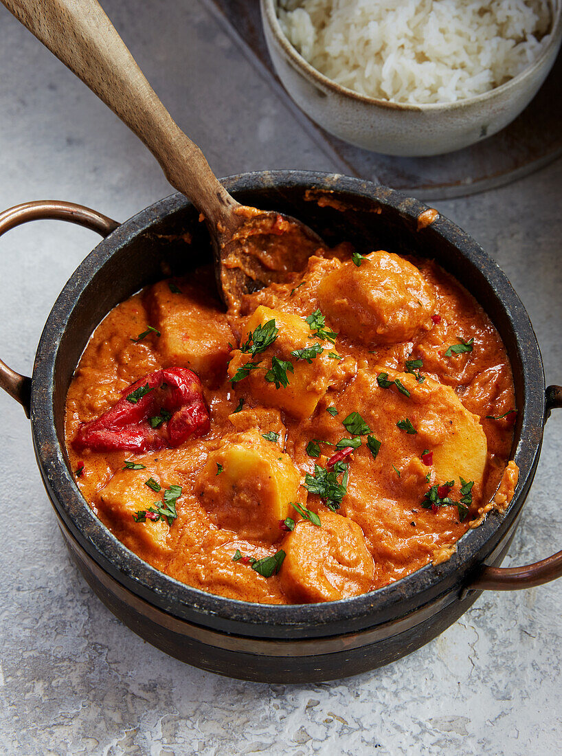 Peanut curry with yams and plantains