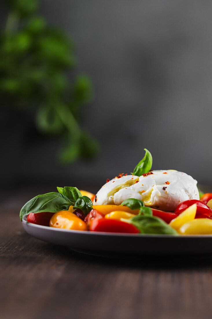Caprese salad on a wooden table