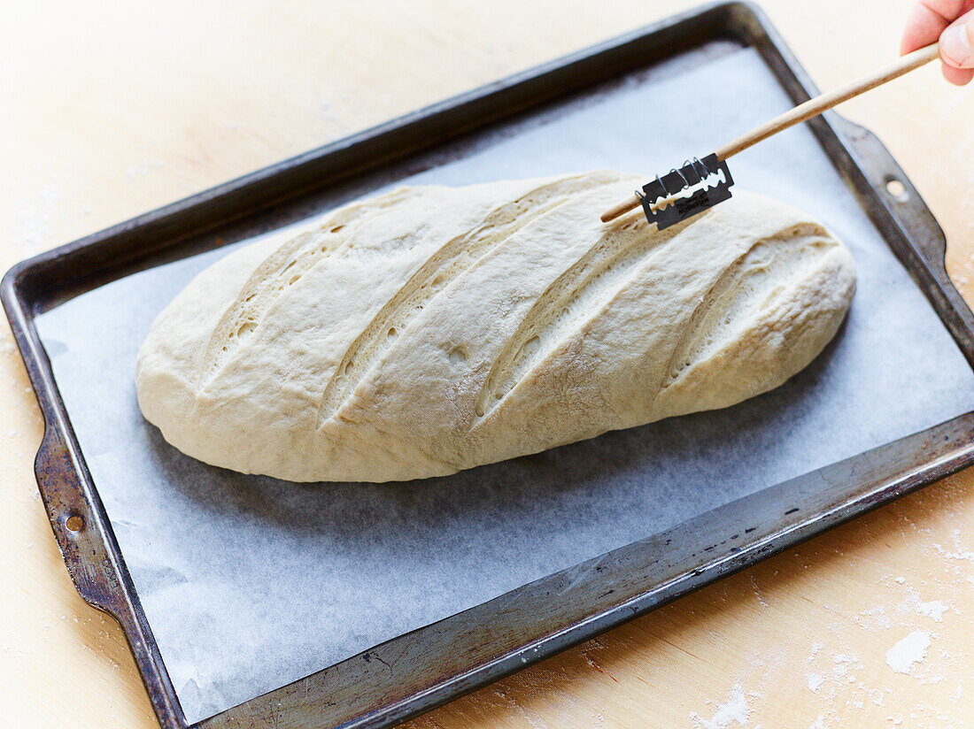 Cut into bread before baking