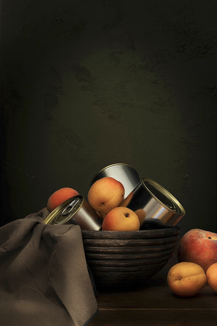 Tinned food and apricots in a bowl