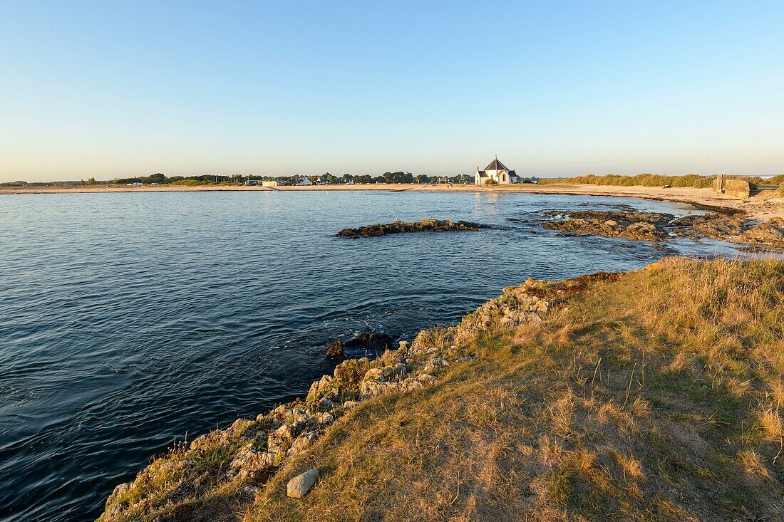 France,Morbihan,Sarzeau,Notre Dame of the coast Chapel on the Rhuys Peninsula at sunset