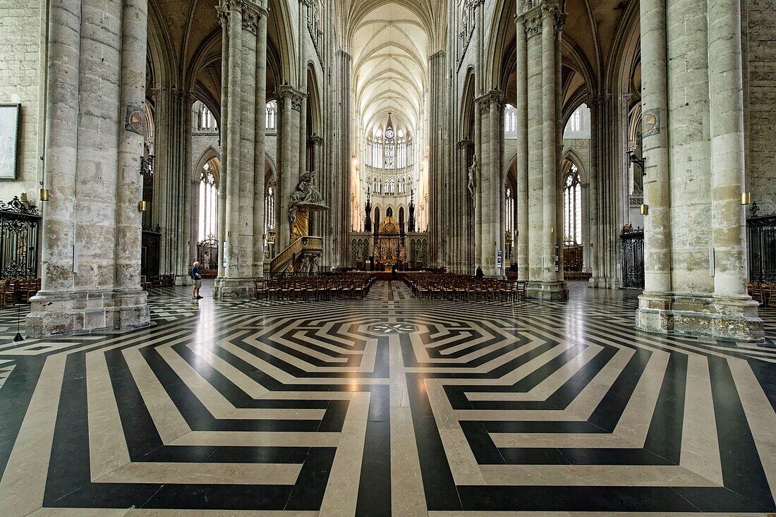 France,Somme,Amiens,Notre-Dame cathedral,jewel of the Gothic art,listed as World Heritage by UNESCO,the labyrinth