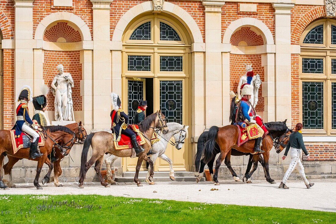 France,Seine et Marne,castle of Fontainebleau,historical reconstruction of the residence of Napoleon 1st and Josephine in 1809,Emperor Napoleon on horseback