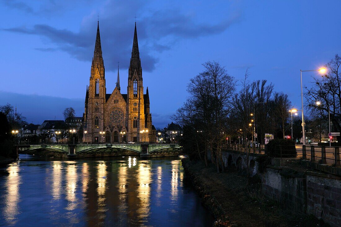 France,Bas Rhin,Strasbourg,Neustadt listed as World Heritage by UNESCO,Place du General Eisenhower,Saint Paul church,Ill river