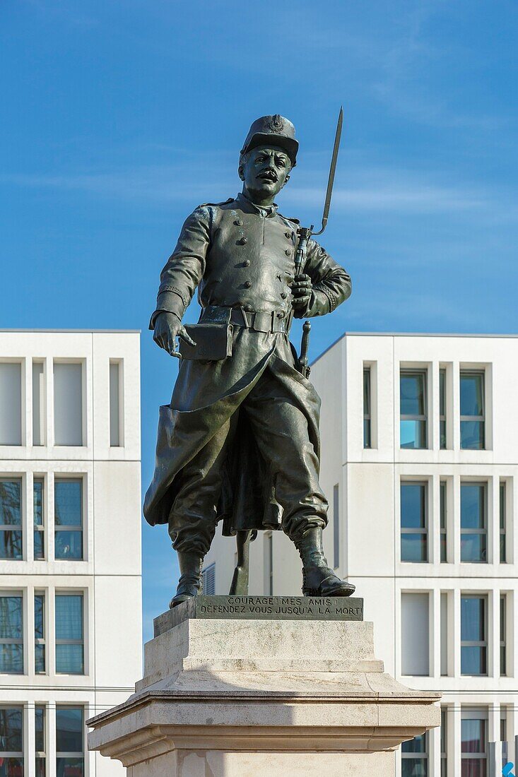 France,Meurthe et Moselle,Nancy,statue of Jean Pierre Hypolite Blandan known as Sergent Blandan located between General Leclerc avenue and Sergent Blandan street