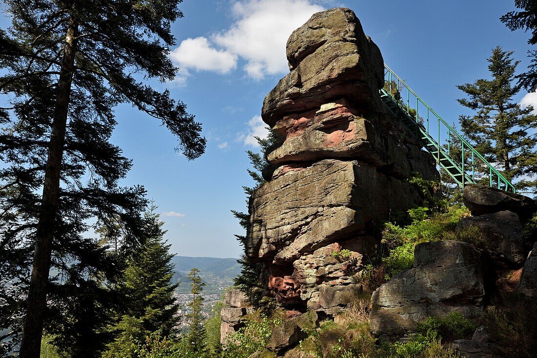 France,Vosges,Nayemont les Fosses,massif of Ormont,Roche des Fees,rock,view of Saint Die