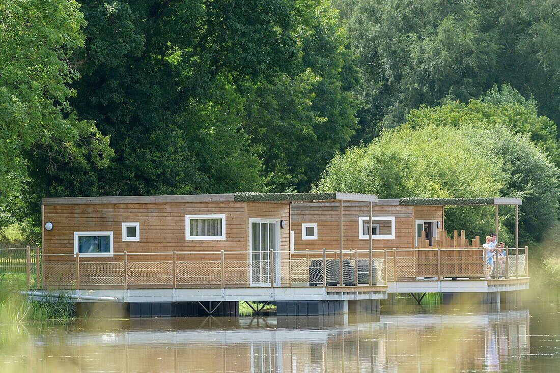 France,Morbihan,Guegon,the floating houses of Ti war an dour on a meander of the Ust river