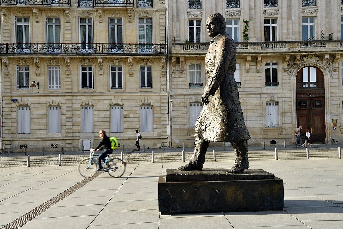 France,Gironde,Bordeaux,area listed as World Heritage by UNESCO,district of the Town Hall,Pey Berland Square,statue representing Jacques Chaban-Delmas by Jean Cardot