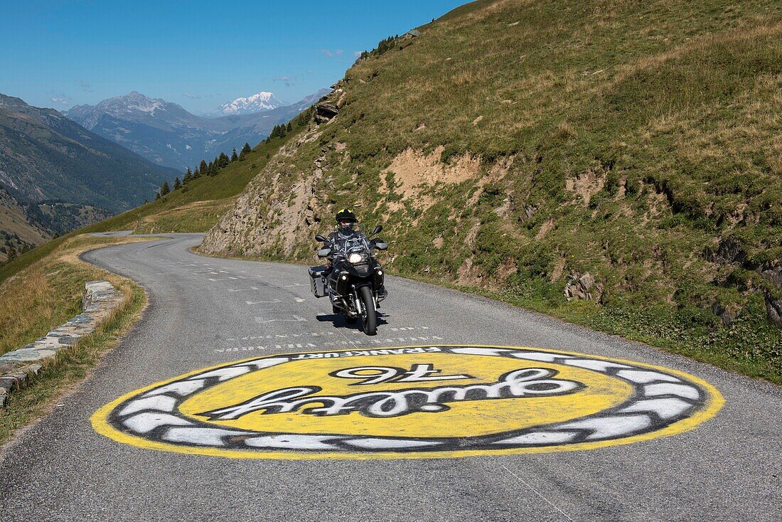 France,Savoie,Saint Jean de Maurienne,Saint Colomban des Villards,the largest cycling area in the world was created within a radius of 50 km around the city,Glandon pass,a magnificent painting on the asphalte encourages a German cyclist