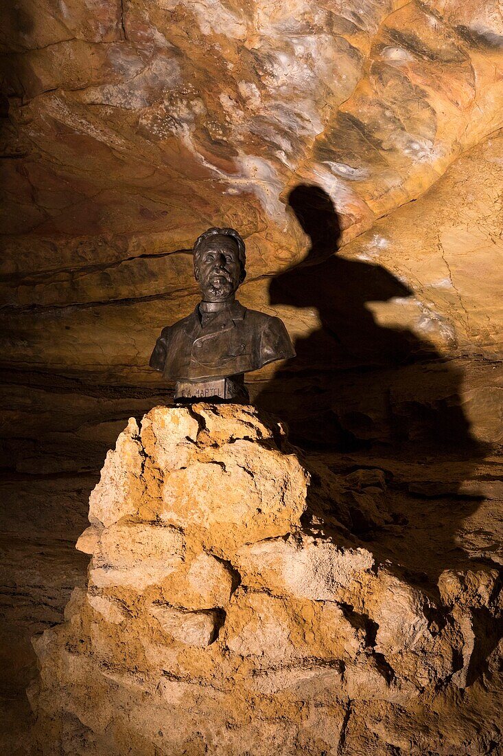 France,Lot,Quercy,Padirac,chasm of Padirac,Bust of Edouard Alfred Martel,discoverer of the Gouffre de Padirac