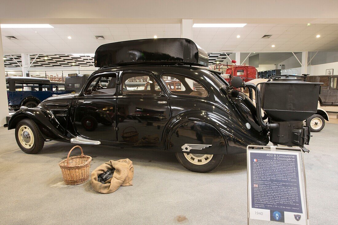 France,Doubs,Montbeliard,Sochaux,the museum of adventure Peugeot,a 402 B limousine gasifier of 1940