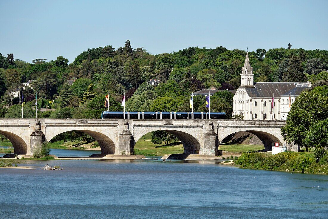 France,Indre et Loire,Tours,the Loire river,the Wilson bridge,the tram,Grande Breteche convent,chapel