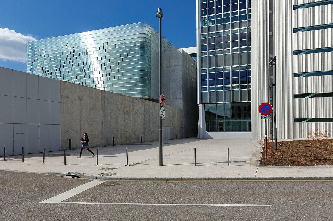 France,Meurthe et Moselle,nancy,Nancy Ville train station area,modern buildings and glass window facade of Centre de Congres Prouve (Prouve Congress Center)
