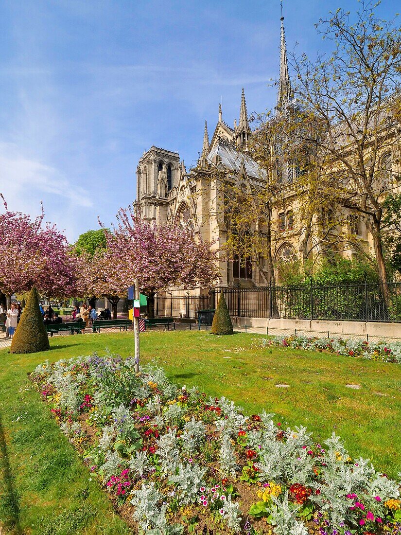 Frankreich,Paris (75),Weltkulturerbe der UNESCO,Kathedrale Notre Dame,Paris,15.April 2019,3 Stunden vor dem schrecklichen Feuer, das den ganzen Rahmen verwüsten wird