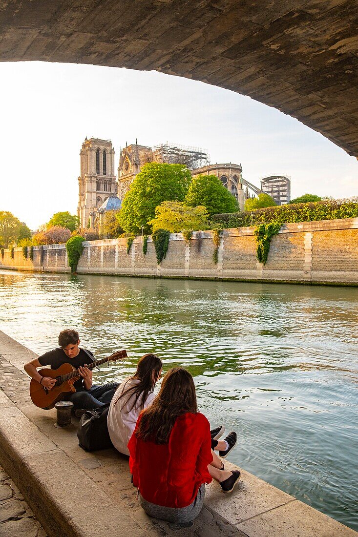 Frankreich,Paris,Gebiet, das von der UNESCO zum Weltkulturerbe erklärt wurde,Ile de la Cite,Kathedrale Notre Dame nach dem Brand vom 15. April 2019