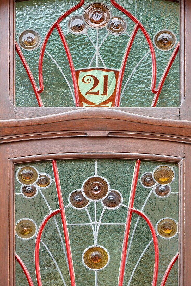 France,Meurthe et Moselle,Nancy,door and stained glass window in Art Nouveau style