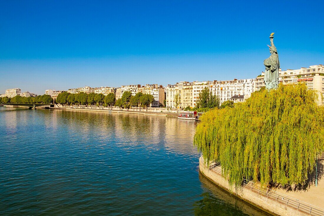 France,Paris,the statue of liberty,the Seine banks of the 16th arrondissement