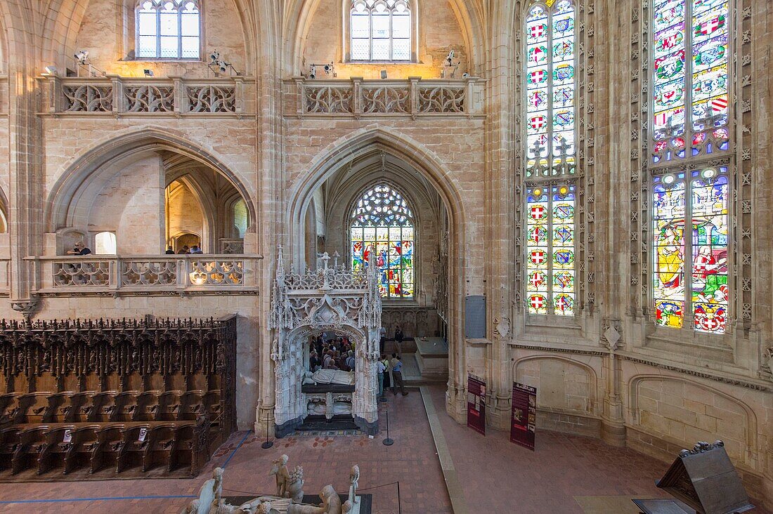 France,Ain,Bourg en Bresse,Royal Monastery of Brou restored in 2018,masterpiece of Flamboyant Gothic,Church of St. Nicholas of Tolentino,in the choir,the tomb of Margaret of Austria