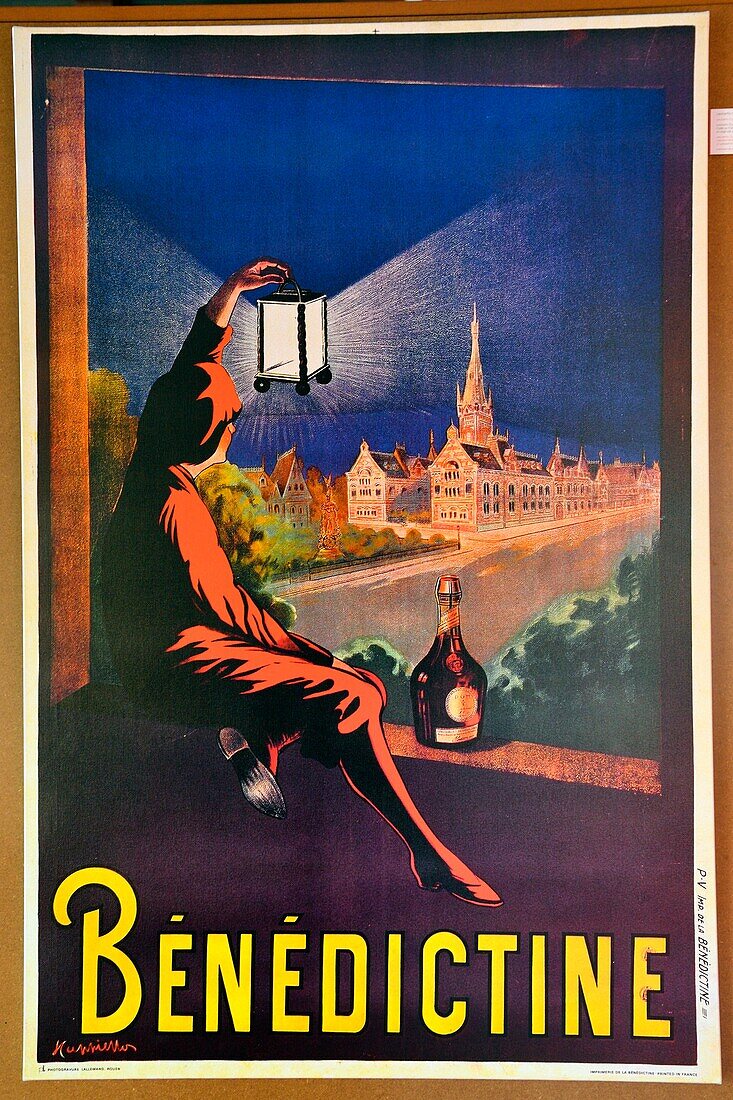 France,Seine Maritime,Pays de Caux,Alabaster Coast,Fecamp,the Gothic Revival and Neo-Renaissance Benedictine Palace,built in the late 19th century,is both the place of production of Benedictine liqueur and Museum,ancient poster