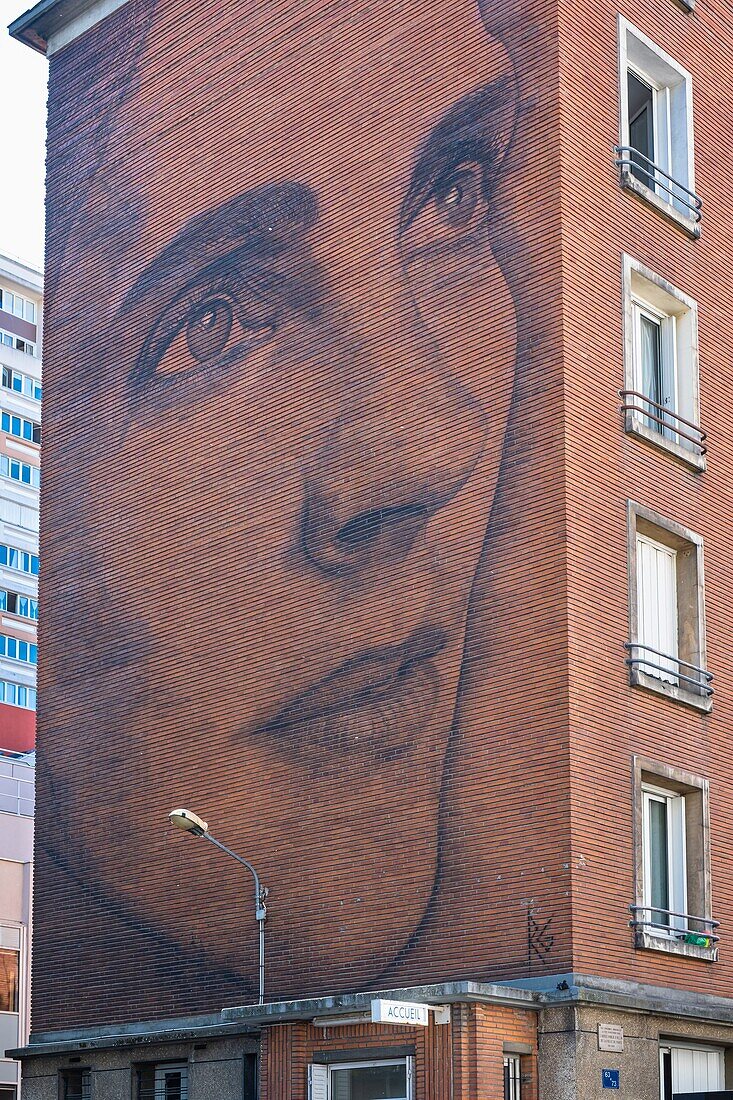 France,Paris,along the GR® Paris 2024 (or GR75),metropolitan long-distance hiking trail created in support of Paris bid for the 2024 Olympic Games,Gare district,fresco by Cuban artist Jorge Rodriguez-Gerada on a building on the rue Nationale (Paris 13)