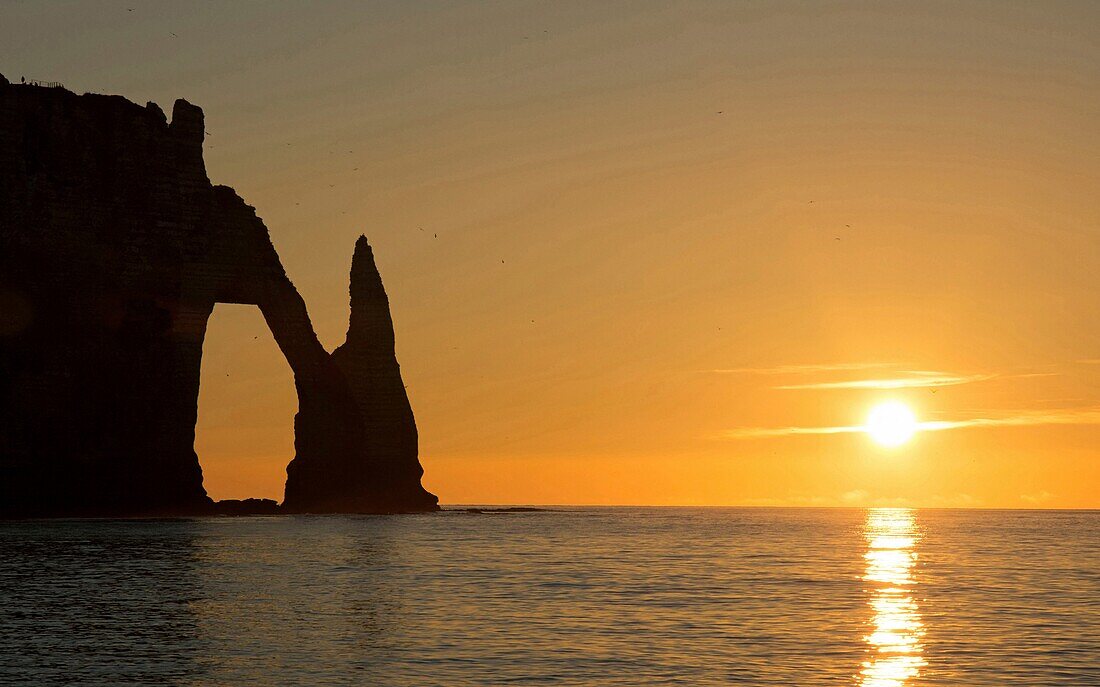 France,Seine Maritime,Etretat,the cliffs illuminated