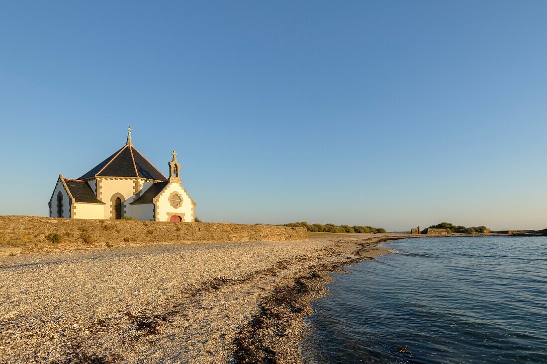 France,Morbihan,Sarzeau,Notre Dame of the coast Chapel on the Rhuys Peninsula at sunset