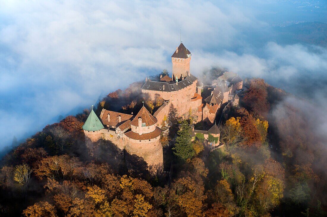 Frankreich,Bas Rhin,Orschwiller,Elsässer Weinstraße,Schloss Haut Koenigsbourg (Luftaufnahme)