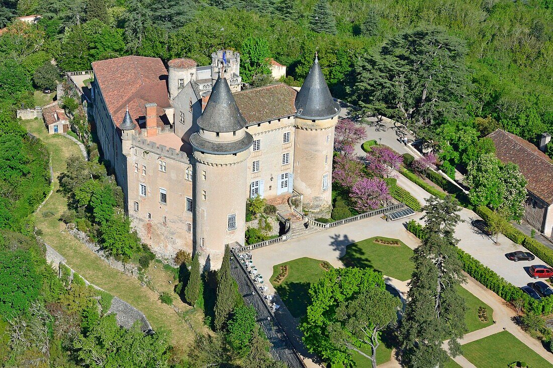 France,Lot,the castle of Mercues,hotel of the company Relais et Chateaux (aerial view)