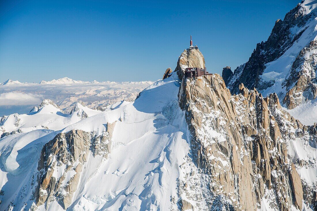 France,Haute Savoie,Chamonix Mont Blanc,Aiguille du Midi (aerial view)