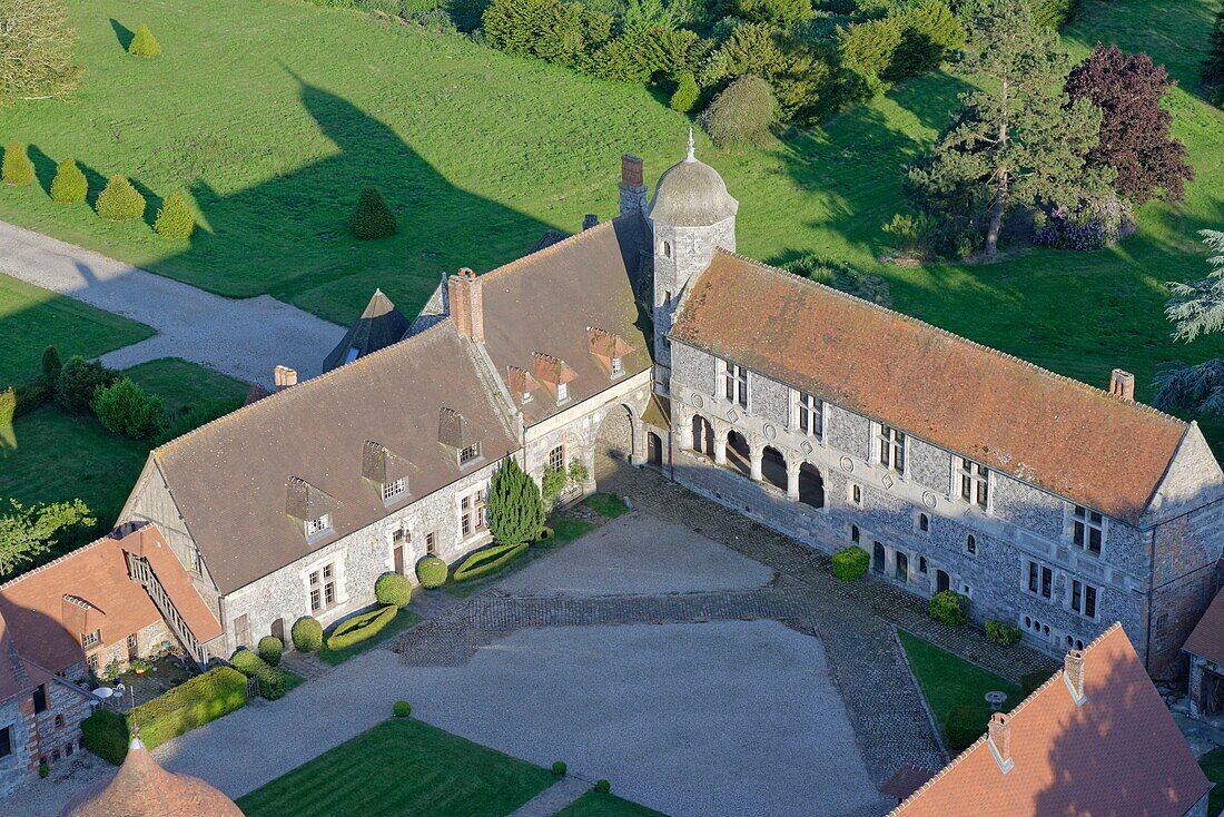 France,Seine Maritime,Pays de Caux,Cote d'Albatre,Varengeville sur Mer,Ango mansion near Dieppe (aerial view)