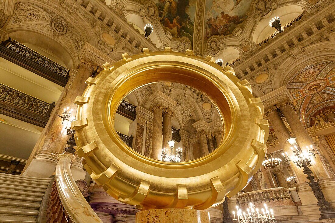 France,Paris,Garnier opera house (1878) under the architect Charles Garnier in eclectic style,sculpture on the Grand staircase