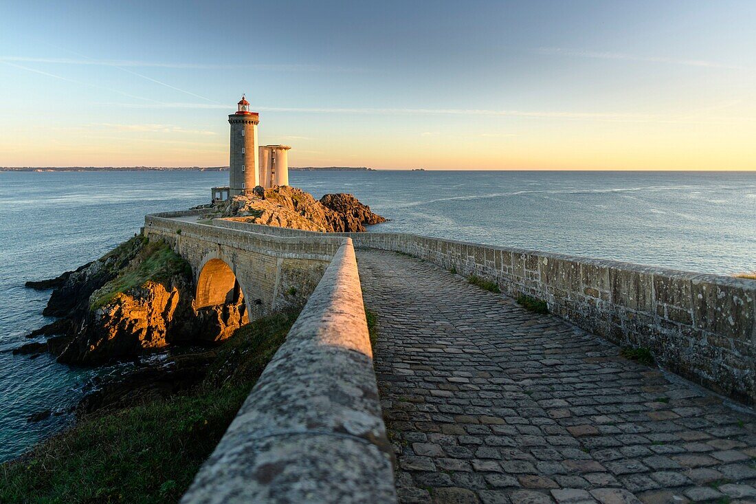 France,Finistere,the lighthouse of the Petit Minou at sunset