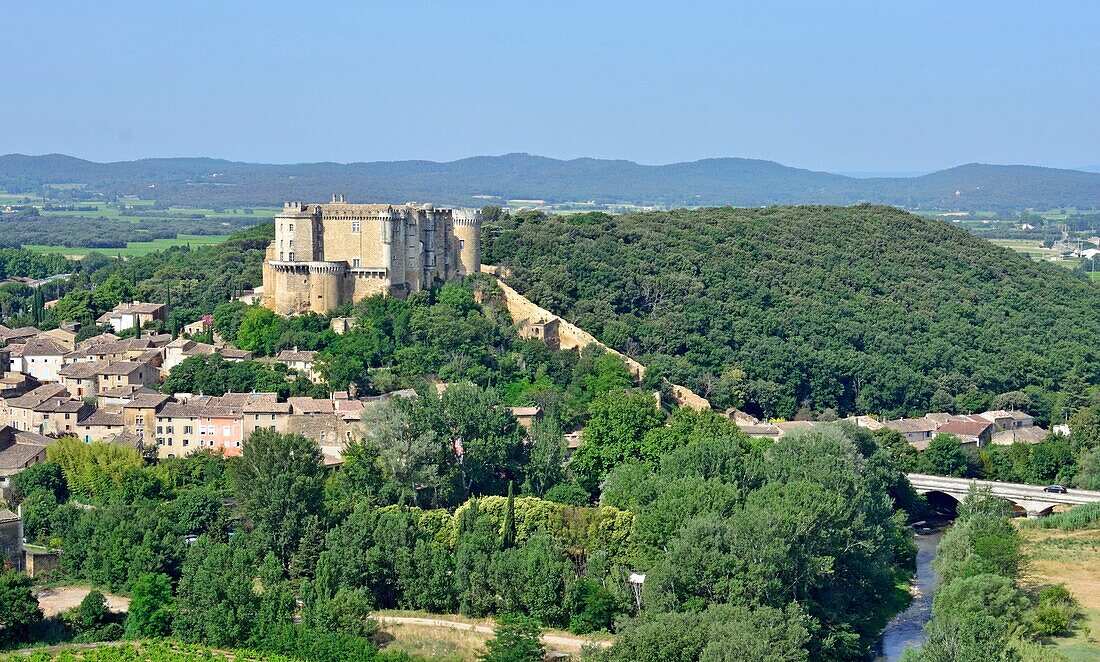 France,Drome,Drome Provencale,Suze la Rousse,the 11th century feudal castle sheltering the University of Wine since 1978 (aerial view)