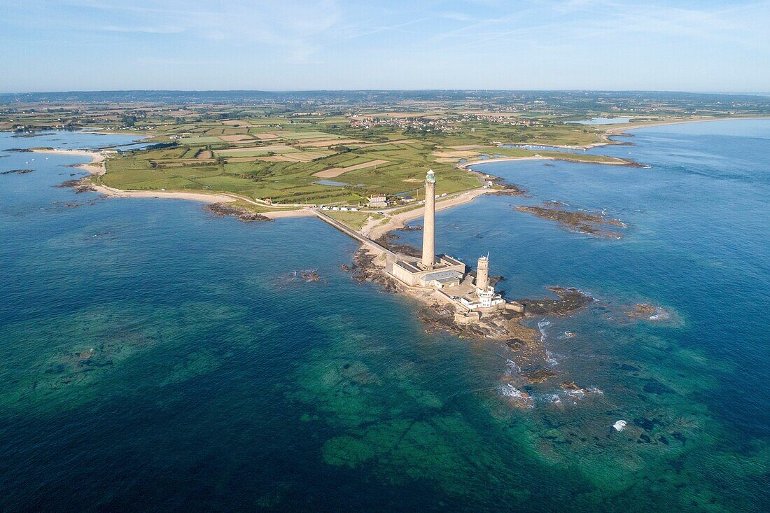 France,Manche,Cotentin,Gatteville le Phare or Gatteville Phare,Gatteville lighthouse or Gatteville Barfleur lighthouse and the semaphore at the tip of Barfleur (aerial view)