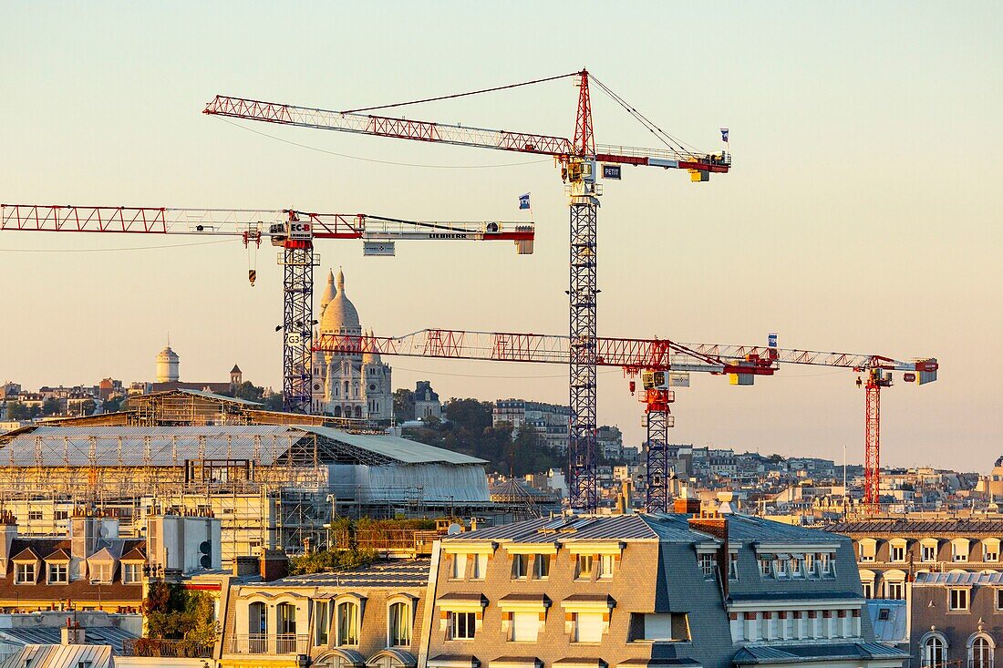 France,Paris,general view with construction cranes and the Sacred Heart