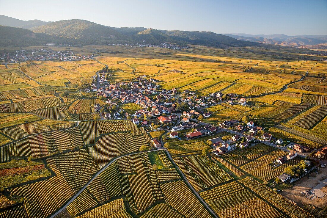 Frankreich,Haut Rhin,Elsässer Weinstraße,Obermorschwihr (Luftaufnahme)