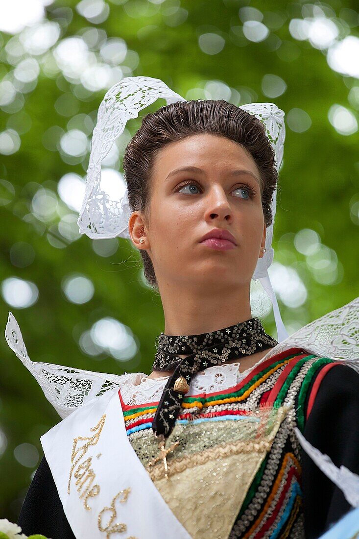 France,Finistere,Festival of embroiderers of Pont l'Abbé,Queen of Gorse Flowers 2015