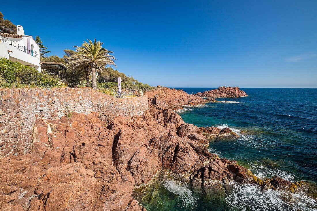 France,Var,corniche of Esterel,Agay commune of Saint Raphael,rocky coastline